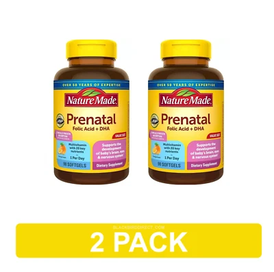 🔥✅ 2pk Nature Made Prenatal Folic Acid Multi + DHA • 90 Day Supply Exp. 2026+ - Image 1 of 4
