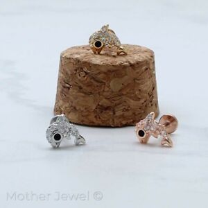 SIMULATED DIAMOND DOLPHIN CARTILAGE SILVER 14K YELLOW ROSE GOLD IP 6MM STUD