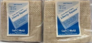 Lot of 2 Craft World Liberty Square Cross Sitich Fabric Beige 15.5 x 15.5" - Picture 1 of 2