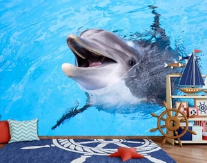 3D Sea Dolphin S251 Wallpaper Mural Self-adhesive Removable Sticker Kids Pa - Picture 1 of 11