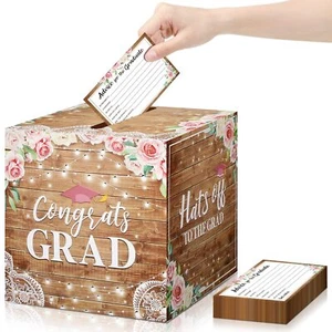 51 Pcs Graduation Card Box with Advice Cards Floral Wood Grain Congrats Grad ... - Picture 1 of 6