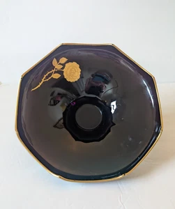 Limoges France Porcelain Dish Bowl Black/Golden Floral w/Gold Trim/diameter 11"  - Picture 1 of 12