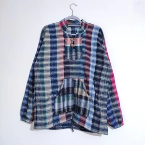 Maglione Vintage Baja Top Multicolore Plaid Check Hippie Festival M L - Foto 1 di 6