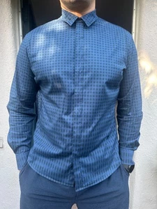Giorgio Armani Made-in-Italy Blue Hidden-Placket Shirt Stretch Cotton Men’s 42 - Picture 1 of 15
