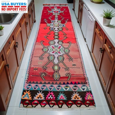 Tapete de corredor vintage turco Kilim feito à mão cozinha, tapete decorativo de corredor 3 x 12,6 pés - Imagem 1 de 4