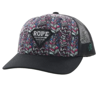 HOOEY Rope Like a Girl Trucker Snapback Cap - Feather Pattern - Image 1 of 4