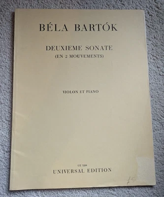 Bela Bartok Violin & Piano Deuxieme Sonata in 2 Movements Universal Edition - Image 1 of 4