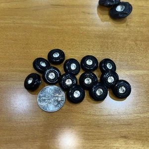 Matching Set of 13 Vintage Black and Rhinestone Buttons Crafts Sewing Projects - Picture 1 of 3