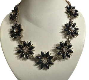 Vintage schwarz Blumen Halsband Halskette Strass Mitte verstellbar 15" - Bild 1 von 5