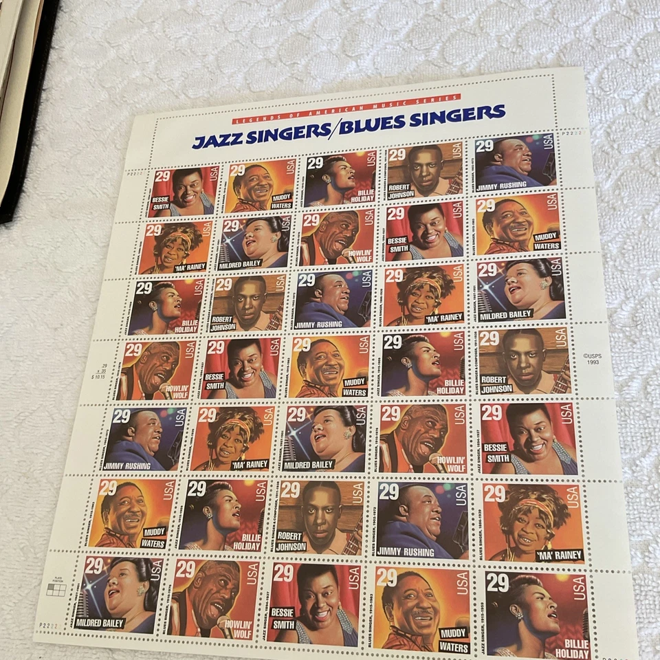 U.S.-(-1990’s-)-JAZZ SINGERS/BLUES SINGERS ,29c.-FULL SHEET -MNH - Image 1 of 1