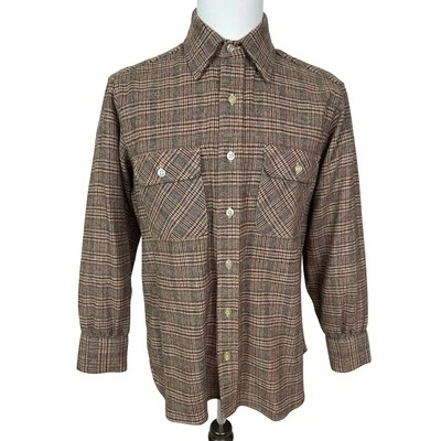 Vintage Arrow Sportswear Men’s Brown Plaid Wool Blend Flannel Shirt Medium - Image 1 of 4