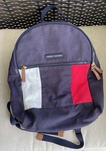 Tommy Hilfiger Sturdy Canvas Backpack Flag Motif Preppy Small Laptop Compatible - Picture 1 of 14