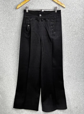 Vtg 1940s WWII US Navy Wool Sailor Bell Bottom Pants Button Up Laceback 26 x 30 - Image 1 of 4
