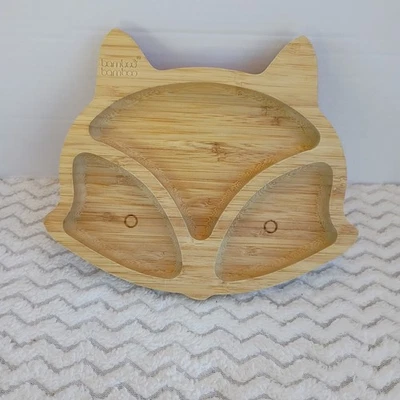 Bambus Kinder Kinder Geschirr Teller Servierer Saugnapf Fuchsform Neu - Bild 1 von 4