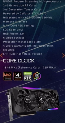 GIGABYTE AORUS MASTER GeForce RTX 3070 8GB Scheda Grafica Gpu LCD - Immagine 1 di 4