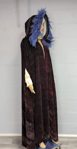 Vintage Black Crushed Velvet Fur Trim Hooded Cape Castlecore Cosplay Costume - Picture 1 of 13