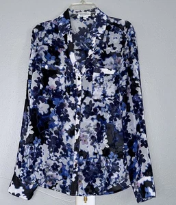 Camisa Express Portofino Abotonada Mujer Azul Floral Manga Larga Talla Pequeña P - Imagen 1 de 15