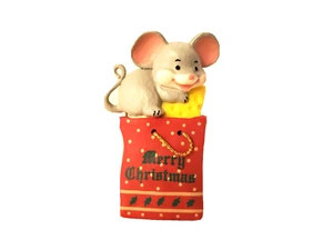 Merry Christmas MOUSE in Bag Hard Plastic Loose Hanging Ornament or Figurine EUC - Picture 1 of 5