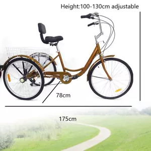 24 Zoll 3-Rad Fahrrad Dreirad für Erwachsene 6 Gänge Rickshaw-Fahrrad mit Korb - Bild 1 von 13