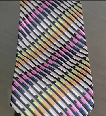 Corbata Aurelio Valentino ITALIA #15 Audaz Clásica Geométrica Metálica Rayas 60" Foto 1 de 4