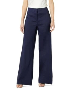 NWT $398 Kobi Halperin Gissel Linen-Blend Wide Leg Pants Navy 6 - Picture 1 of 10