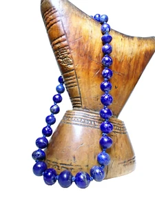 Art Deco Lapis Beads Necklace Antique Silver Clasp - Picture 1 of 7