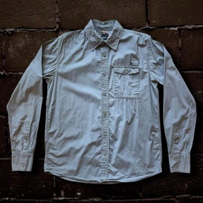 DC Shoes Gray Collared Button Up Front Pocket Workshirt DC Print Fabric Size S - Image 1 of 4