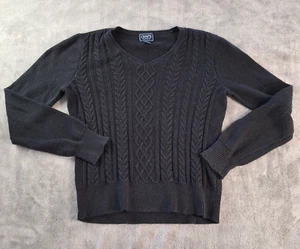 Chaps Sweater Women's Large Black Cable Knit V-neck Sparkle Acrylic Metallic - Picture 1 of 9