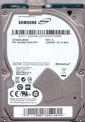 ST2000LM005 p/n: HN-M201AAD/VP1 s/n: S35 10/2014 DGT 2TB China USB 3.0 SAMSUNG - image 1 of 4