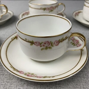 Haviland Limoges tazze da tè e piattini rosa rose accenti oro lotto di 6 - Foto 1 di 10
