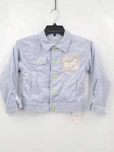 MiQi Jacket Boys Size 120 Color Blue Oops Logo Green Buttons Collared LS NWT - Picture 1 of 7