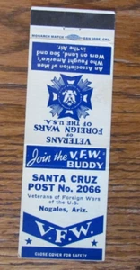 FRATERNAL V.F.W. FUNDA MATCHBOOK: NOGALES, ARIZONA FUNDA VACÍA -B9 - Imagen 1 de 1