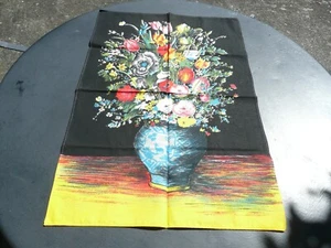 1 torchon ancien vintage en coton à décors de vase fleuri - Imagen 1 de 4