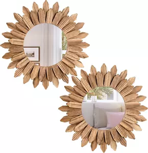 Boho Wall Decor Mirror 2 Pack Rustic Wood Mirror 12 Inch Boho Mirror Home Decor - Picture 1 of 8