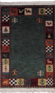 Stunning Tribal oriental rug 2x 3 Ft  gabbeh Knotted Elegant Green  Rare  Rare . - Picture 1 of 3