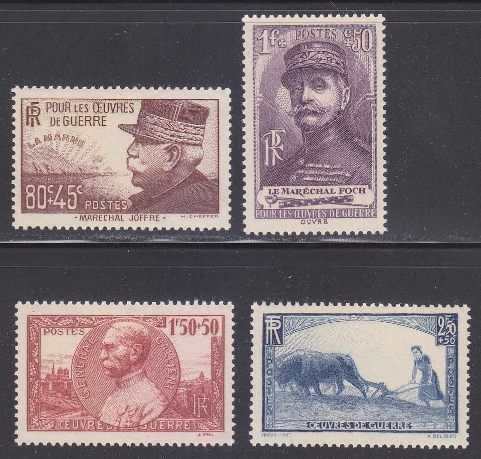 França 1940 MNH Mi 467-470 Sc B97-B100 Marshals Joffre & Ferdinand, Primeira Guerra Mundial, Gado ** - Imagem 1 de 2