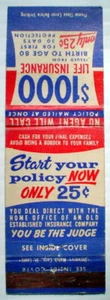 EIN 40er-50er Jahre STREICHHOLZSCHACHTEL, 1000 $ LEBENSVERSICHERUNG ***** ANCIEN KARTON D'ALLUMETTES - Bild 1 von 4