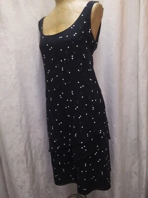 Vestido de lunares blanco seda en capas negro de Neiman-Marcus años 90 talla 14 Foto 1 de 4