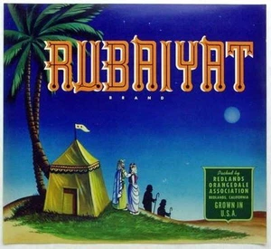 1940s Rubaiyat Morocco Palm Tree Desert Night Fruit Crate Label - Picture 1 of 1
