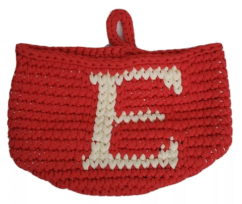Wall Hanging Organizer Crochet Basket E Red Christmas Mantle 5” tall x 6-7” Diam Cover