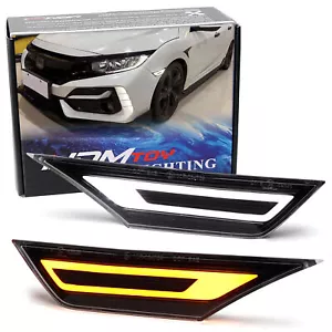 Black Cover White LED Side Markers w/ Amber Sequential Blink For Honda Civic FK8 - Picture 1 of 8