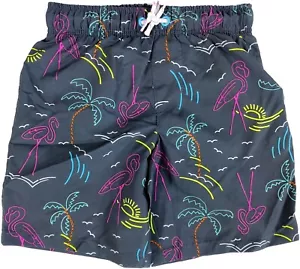 Boys Small 6-7 Swim Trunks Board Shorts Flamingo Palm Tree Sunset Swimwear - Picture 1 of 3