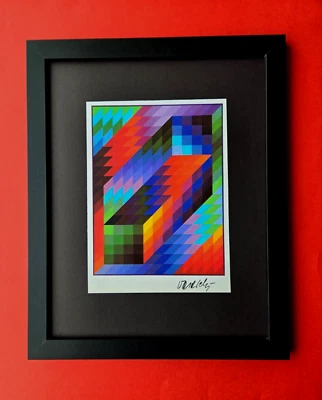 🔥IMPRESSÃO VASARELY DE 1970 + RESUMO ASSINADO + QUADRO NOVO 14x11 polegadas. - Imagem 1 de 3