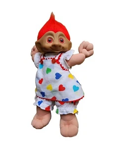 Vintage Treasure Gem Belly Troll RED Head STAR Eyes hair heart 19" Tall - Picture 1 of 15
