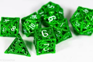 (vert chatoyant) Dés Dragon mortel : éclats d'oubli métal creux - Photo 1/5