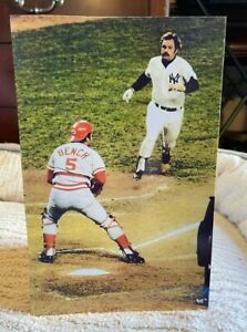 Thurman Munson Sliding in Johnny Bench '76 Baseball Tabletop Standee10.5 X 6 7/8