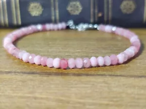 Bracciale con perline opale rosa naturale, chiusura in argento sterling, gioielli artigianali - Foto 1 di 4