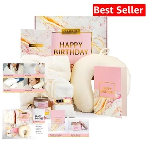 Elegant Birthday Gift Basket for Her with Pillow, Blanket, Candle & Socks - Picture 1 of 9