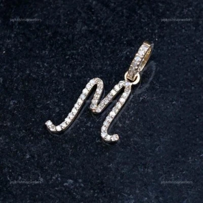 10K Solid Gold "M" Letter Charm Pendant, Slice Diamond Birthday Gift Pendant - Imagem 1 de 4