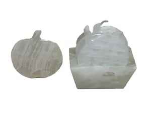 Vintage Marble Natural Stone Coaster Set of 6 +Holder Carved Stone 3” Coaster - Picture 1 of 12